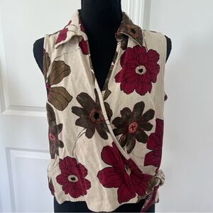 Vintage Giorgio Fiorlini Floral Linen Blend Wrap Blouse Sz M